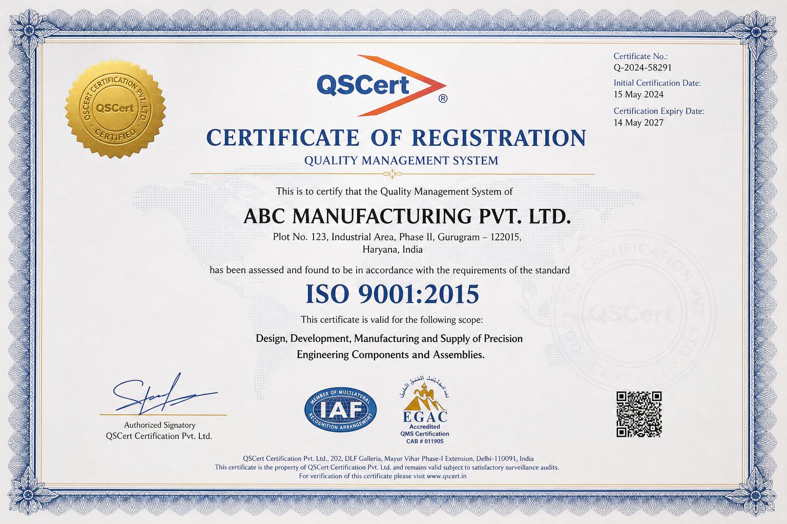 ISO 9001 quality management certificate